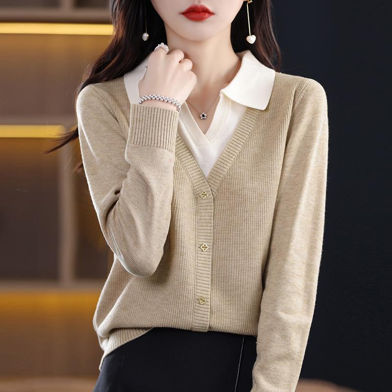 

Осенние топы женские модные рубашки свитера женские свободные тонкие лацканы трикотажные нижние рубашки XXL верблюд