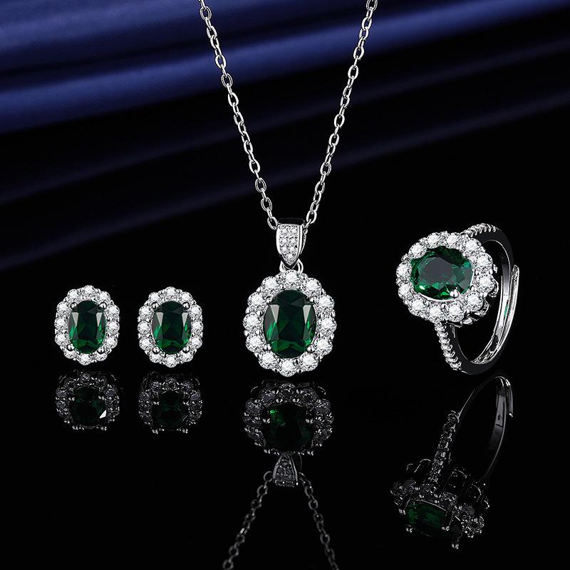 Multicolor Gemstone Queen Crown Necklace, Ring, Earrings & Pendant Set for Women