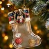 Decorative Stocking for Christmas Tree Fillable Acrylic Ornament, Transparent Candy Filled Plush Glitter Ornaments Hanging Decor, Santa Snowman