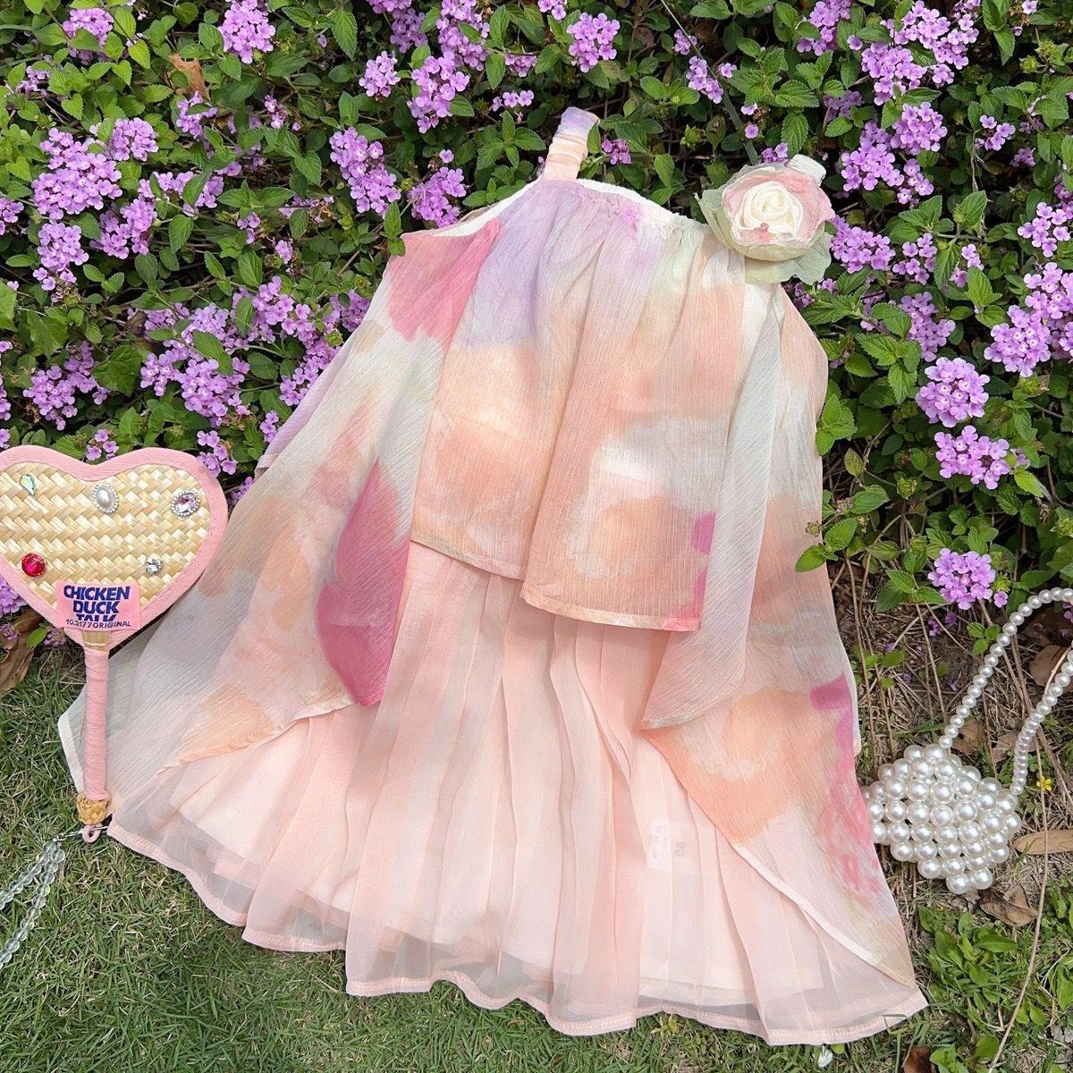 Girls Summer Floral Print Spaghetti Strap Princess Dress Baby Beach Vacation Sundress For Toddler Kids Holiday Outfit 90cm