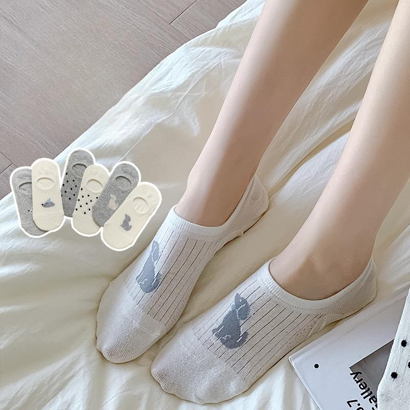 Cartoon Dog Cute Sock Slippers Fashion Summer Invisible No Show Socks Women Silicone Non-slip Japanese Kawaii Low Cut Boat Socks