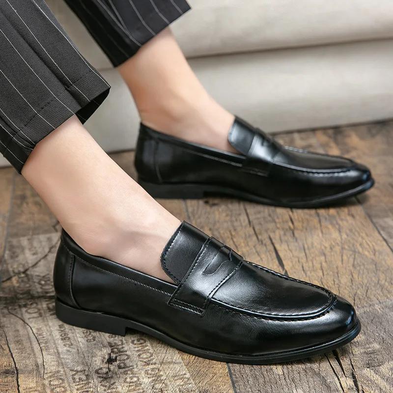 Mens Dress Shoes Pu Leather Fashion Men Business Dress Loafers Pointy Shoes