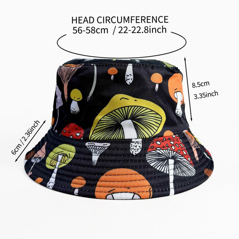 Temu double-sided mushroom printed bucket hat for men and women outdoor sunscreen sunshade basin hat retro casual hat