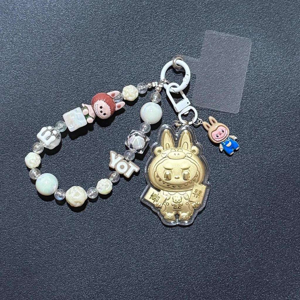 Golden 999 Pure Gold Mobile Phone Pendant Keychain Cartoon Plush Bag Charm