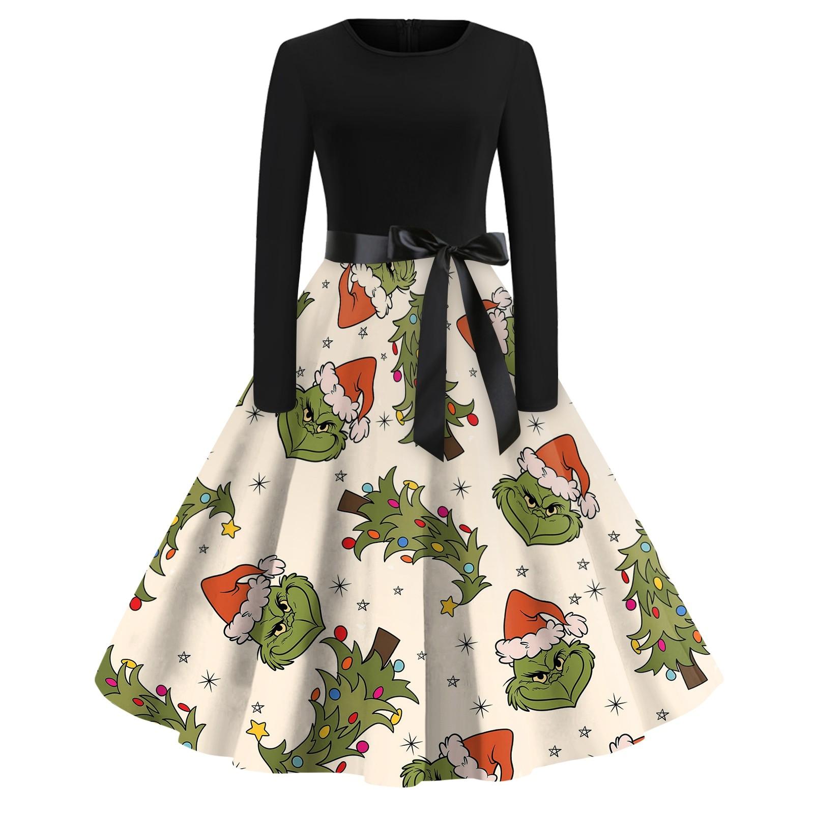 

Женское повседневное рождественское платье с круглым вырезом и широкими рукавами, облегающее платье M бежевый