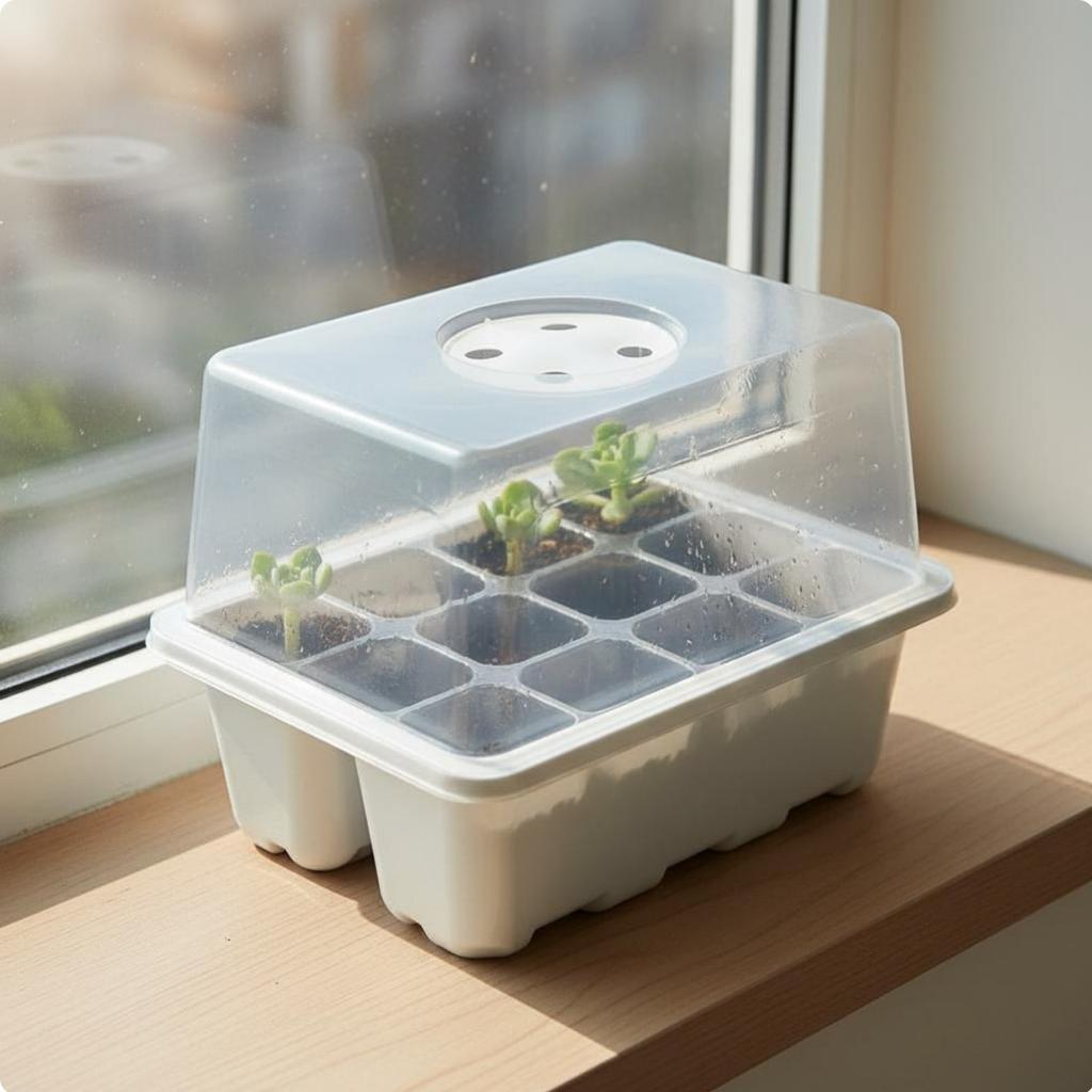 12 Compartment Seed Starting Tray Transparent Lid Mini Greenhouse