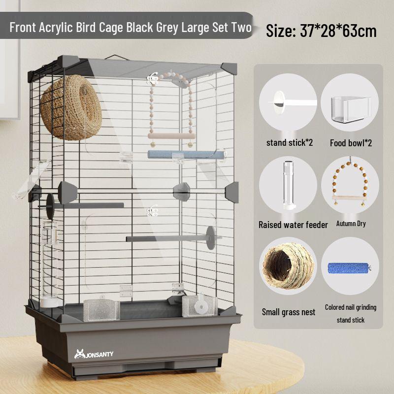 Large Transparent Acrylic Bird Cage with Toilet for Cockatiels and Parrots