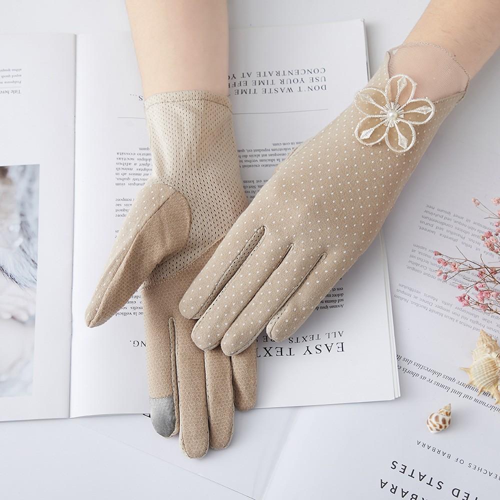Women's Sunscreen Gloves New Spring and Summer Driving Korean Version of Lace Bow Riding Anti Slip Thin Touch Screen Gloves