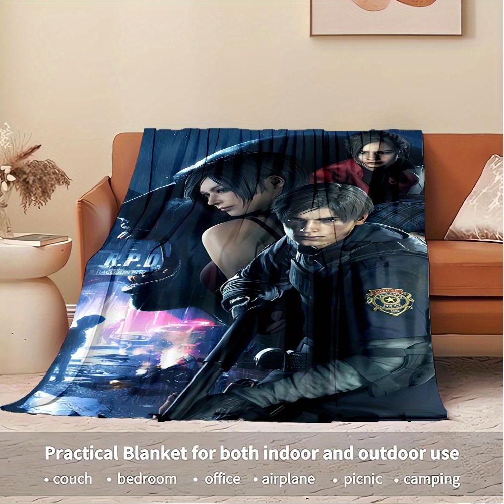 For Resident Evil,Leon Kennedy,Claire Redfield-Themed Flannel Blanket, Glam Style, Digital Print, All-Season Comfort, Tear-Resistant, Knitte