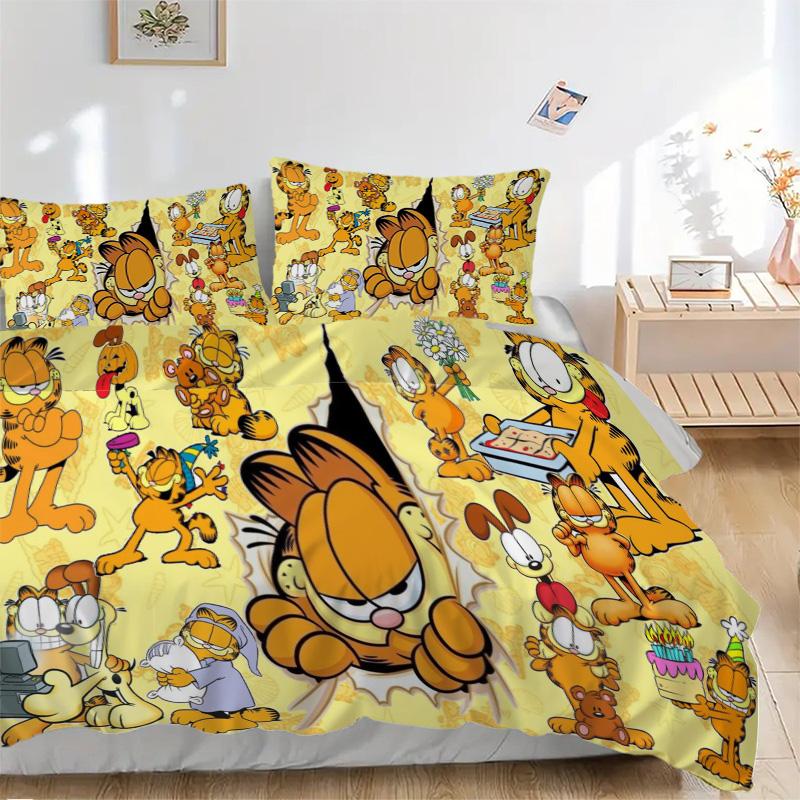 Garfield Adventures Bedding 3 Piece Set HD Print Duvet Cover Pillowcases for Teens Adult Bedroom Decoration Christmas Gift