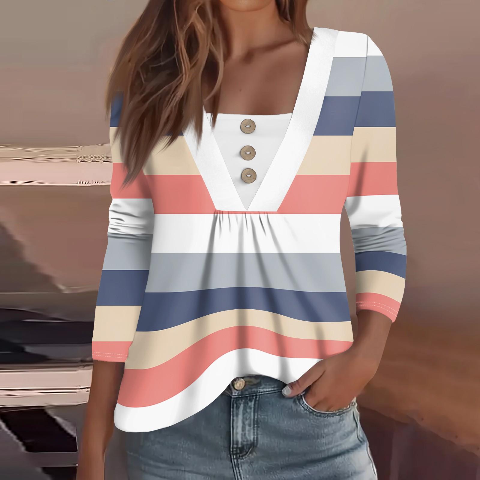 

Женская мода повседневная рубашка с длинным рукавом, градиентный принт, пуговица, V-образный вырез, топы XL арбуз красный