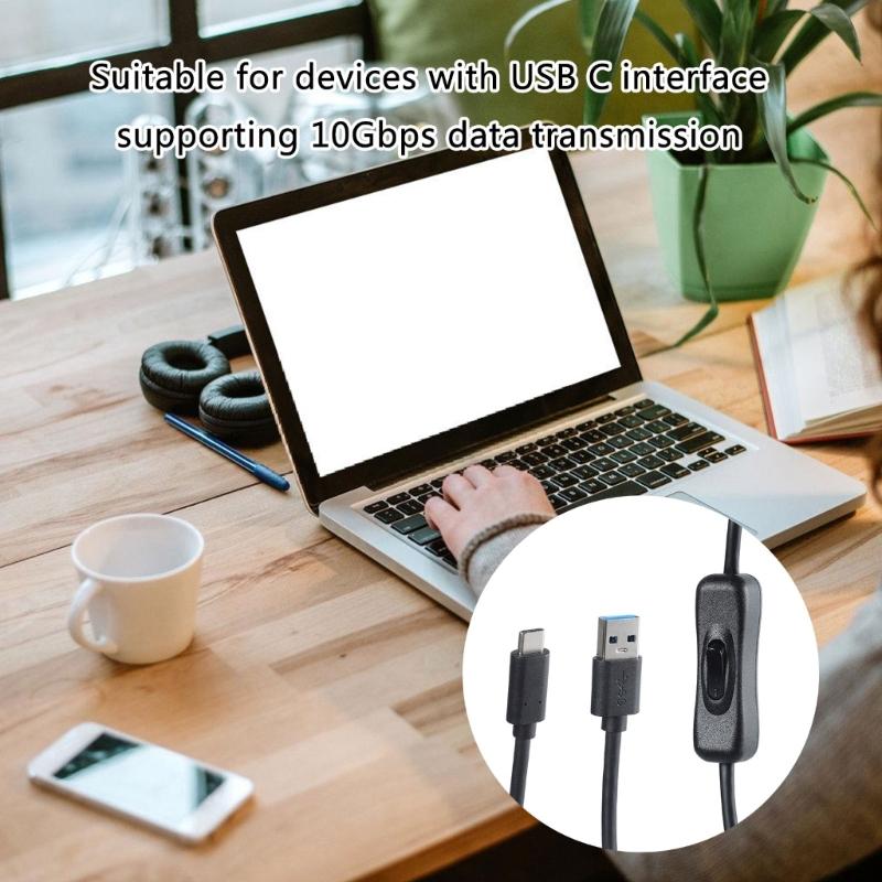 USB3.0 to USB C Charging Cable with Switching Button, USB A to Type C Power Adapter Cord Data Wire for Lighting, Fan