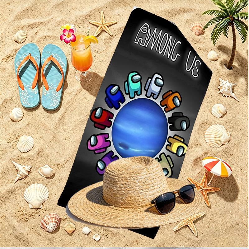 Among Us Print Beach Towel, Versatile Lightweight Absorbent Beach Towel for Pool Surf Yoga Bathroom, Perfect Birthday Holiday Gift
