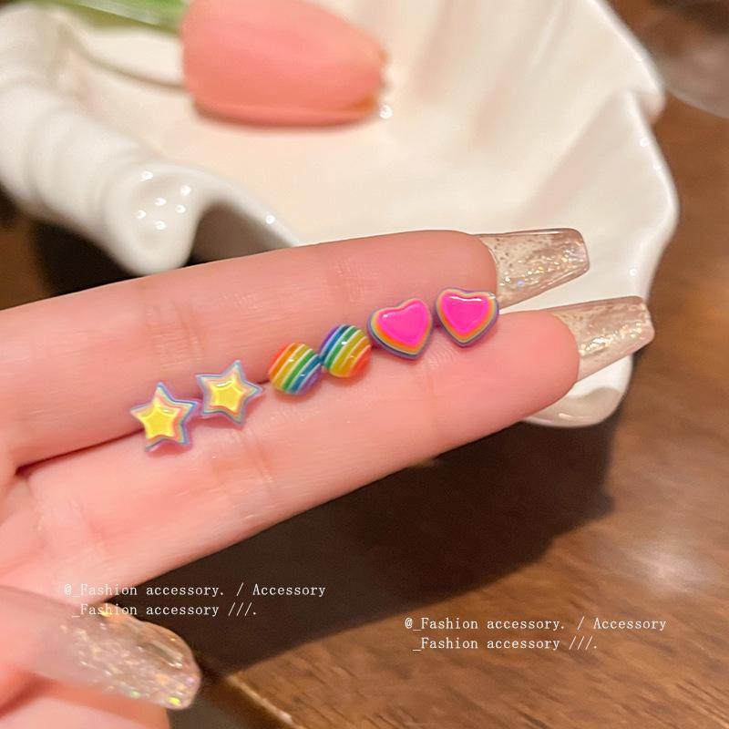 Dopamin Bonbon Regenbogen Stern Ohrringe Set für Frauen - Trendiges Liebesdesign für Studentinnen und Influencer