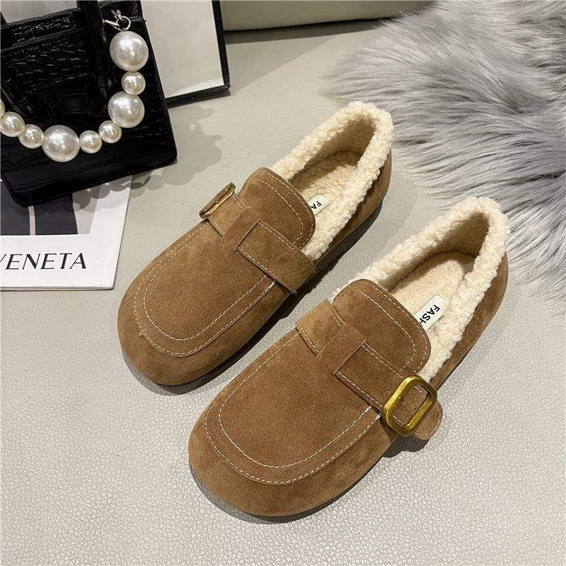 

Жіноче взуття Birkenstock 2025 Взуття Doudou зимове оксамитове тепле ліниве на одному педалі ретро м яка підошва пухнасте бавовняне взуття 37 хакі