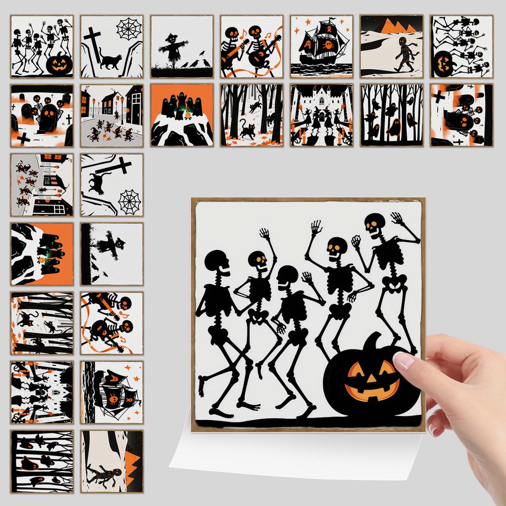 24Pcs Dreamy Pink Retro Skull Tile Stickers Bathroom Kitchen Living Room Niche Halloween Theme Space Decoration Stickers
