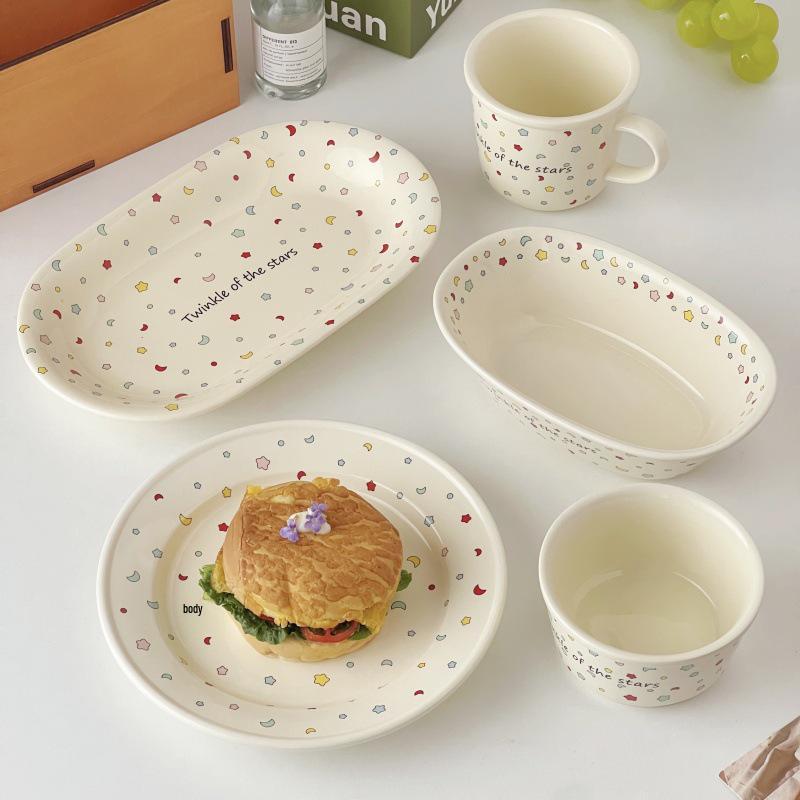 Simple Creamy Tableware Set: Star Plate, Rice Bowl, Dinner Plate, Fruit Bowl, Dessert Plate