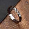 Vintage Mens Genuine Leather Bracelet Punk Figure 8 Magnetic Clasp Cuff Wristband for Men Cool Accessories
