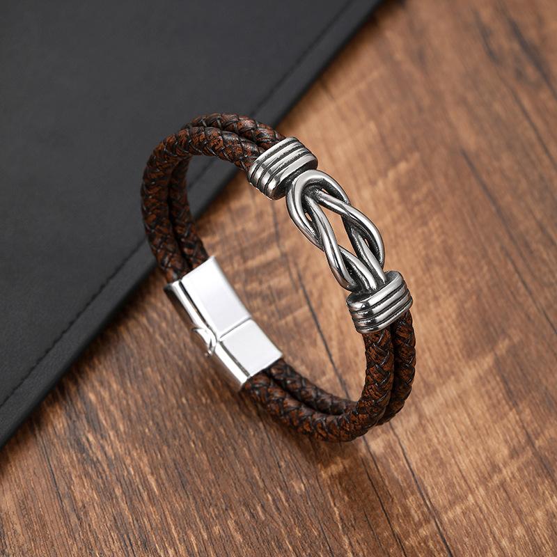 Мужской винтажный браслет из натуральной кожи, панк-фигура 8, магнитная застежка, манжета, наручный ремешок