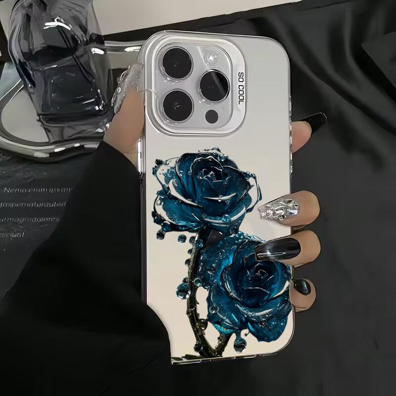 Luxury Ice Blue Rose Electroplate Silver IMD Case For Redmi 12 13C For  Redmi Note 13 12 11 10 Pro Plus 12S 11S Back Cover