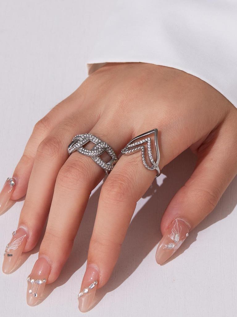 Unisex European-American Style Stainless Steel Zircon Heart Adjustable Pinky Ring