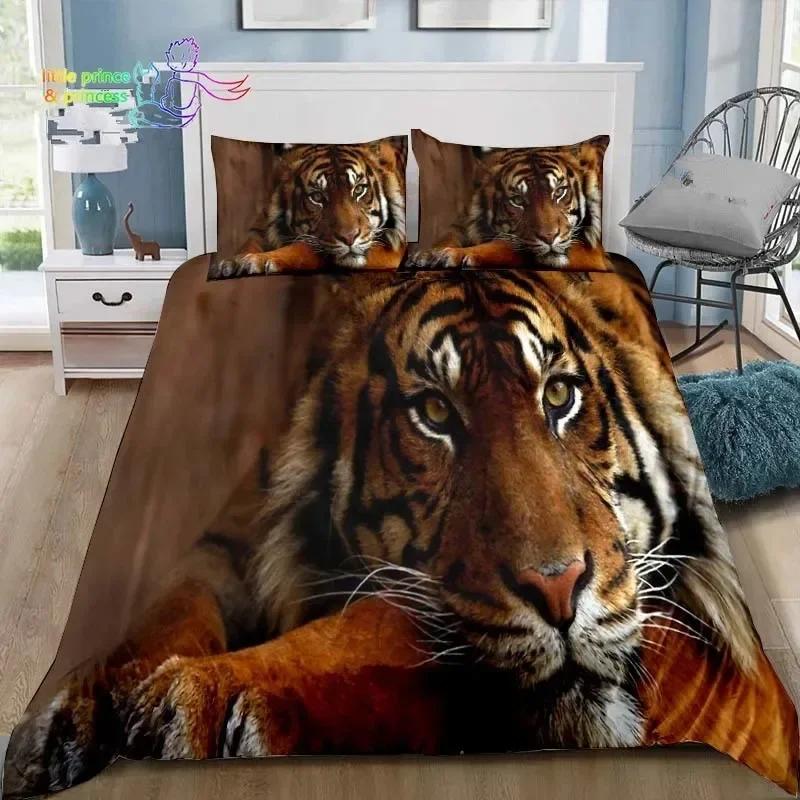 Retro Forest Tiger Bedding Set Single Twin Full Queen King Size Bed Set Adult Kid Bedroom 3D Print Animal Bedding Gift