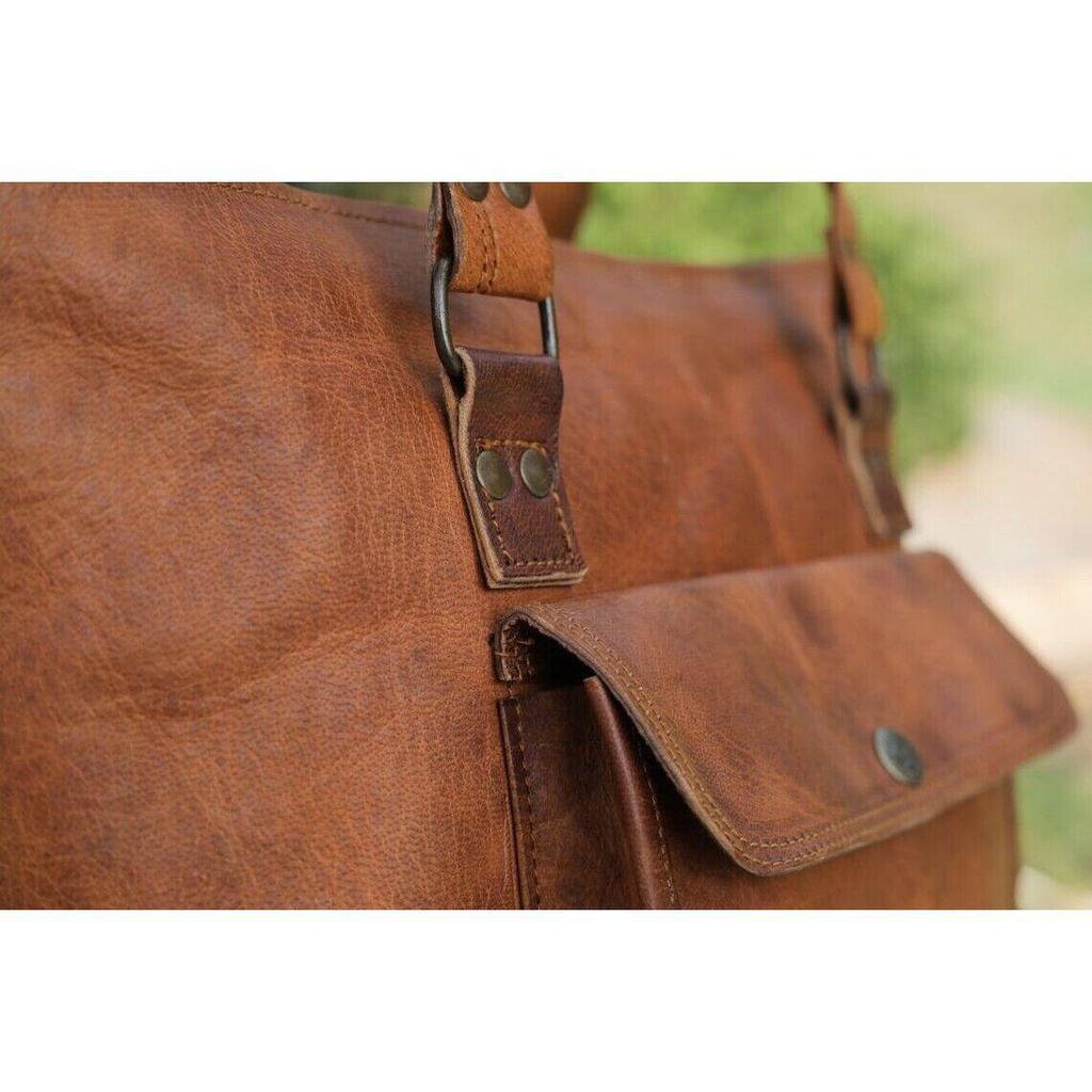 Borsa A Mano In Vera Pelle Di Capra Marrone – Fatta A Mano, Stile Shopping Tote