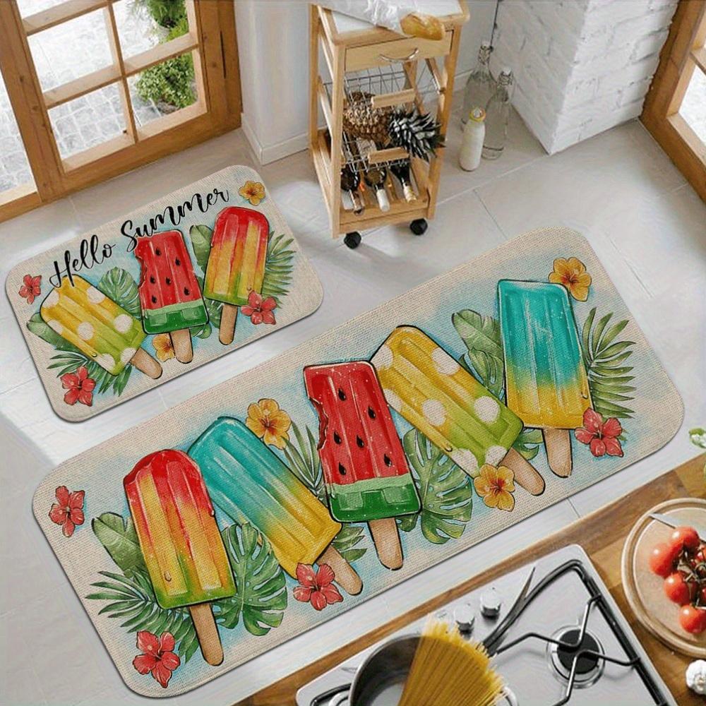 1 Stück Bodenmatte mit Landhausdekor-Muster, moderner Küchenteppich aus Polyester, rutschfest, bunt, für den Innenbereich, für Zuhause, Badezimmer, Schlafzimmer, Wohnzimmer