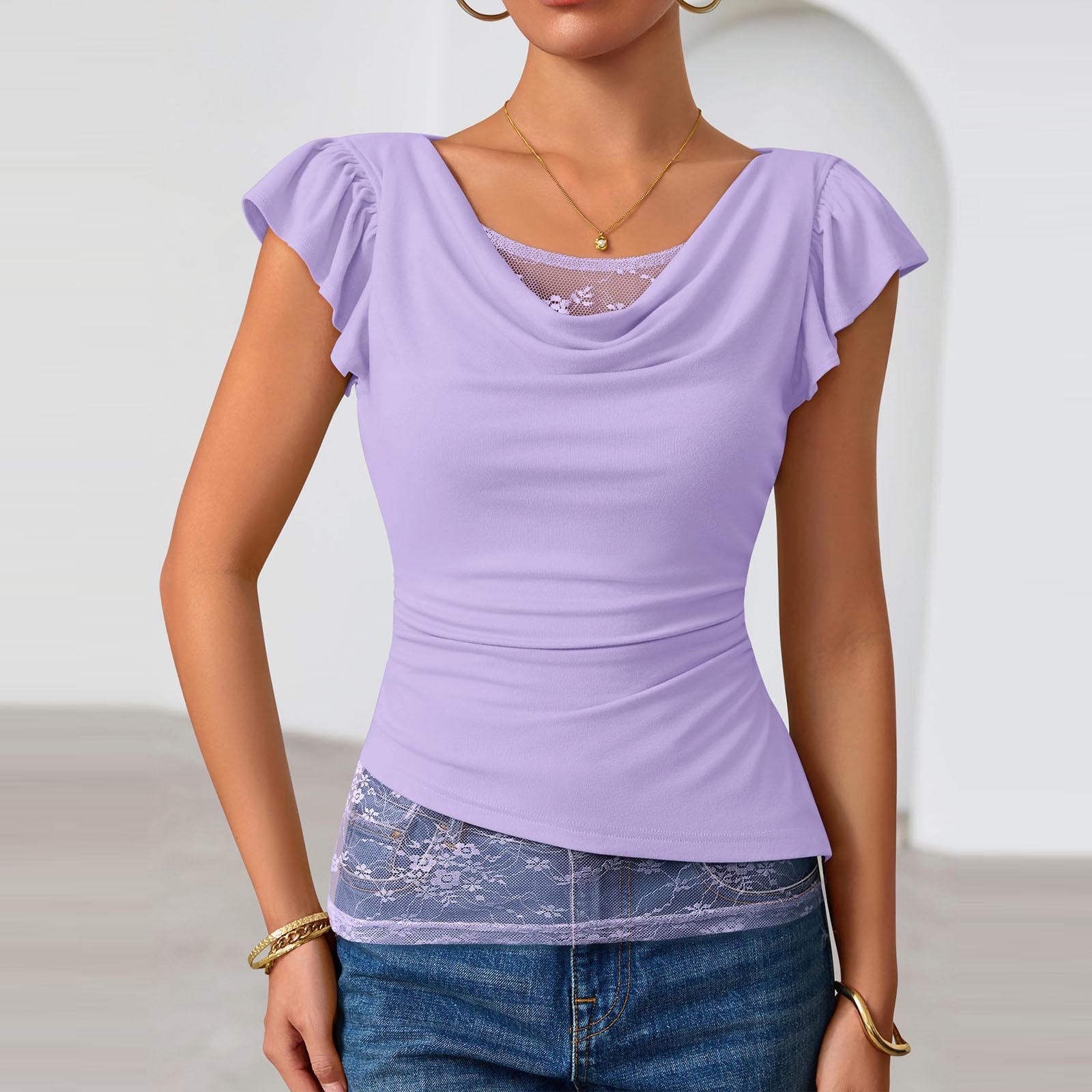 Women s Fashion Ruffled Short-Sleeve Top M