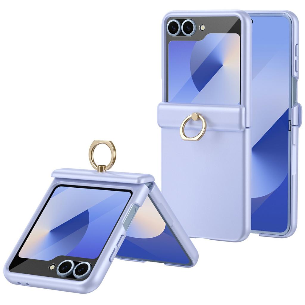 For Samsung Galaxy Z Flip5 5G Case with Tempered Glass Film Ring Holder Kickstand PC Phone Cover