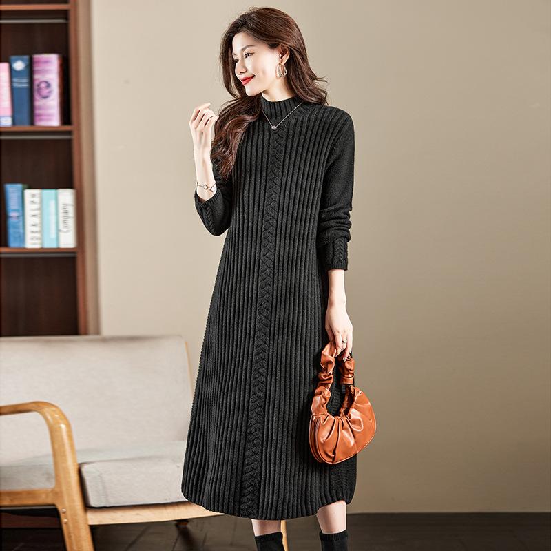 Large Size Thickened Primer Dress Women's Autumn and Winter New with Coat Loose Knitted Long Knee Long Dress Tide