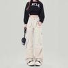 Women's Early Spring Apricot Cargo Jeans: New Design, Multi-Pocket, Loose, Wide-Leg, Floor-Length