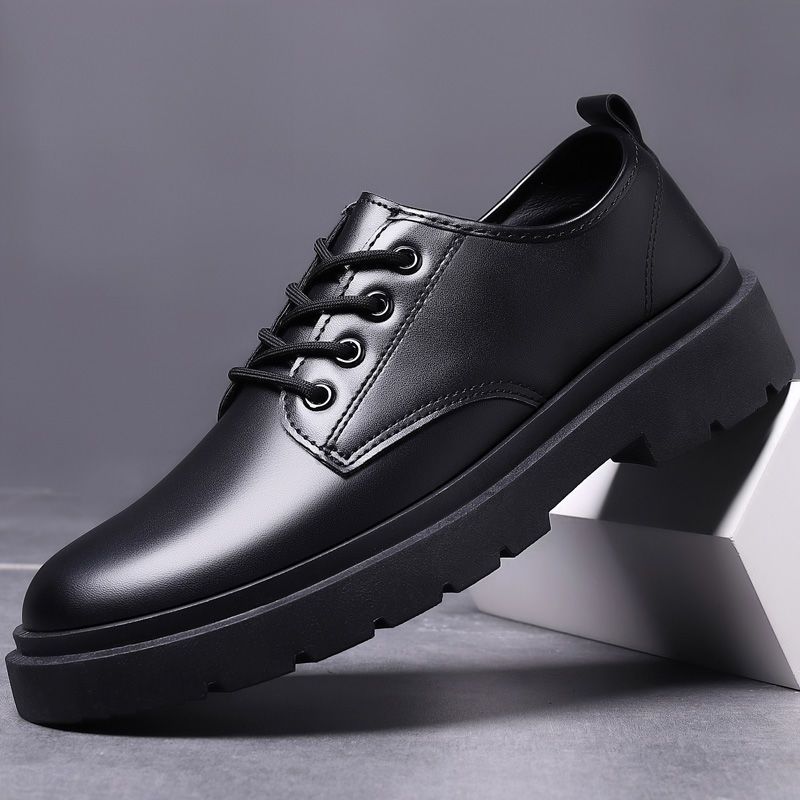 Men's shoes 2025 new autumn British style black casual leather shoes men's business dress big head work Martin boots
