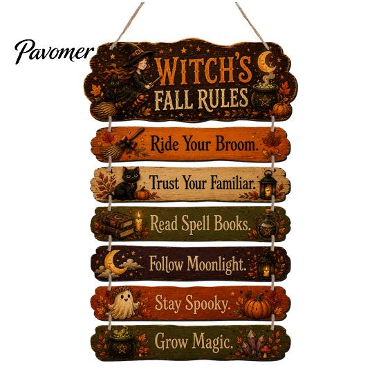 Retro dýňová nástěnná dekorace, Věšací cedule s podzimními pravidly čarodějnice, Vintage dřevěná rustikální řemeslná práce pro Halloween, Farmářské umění pro venkovní verandu, dvorek, Domovní dveřní cedule