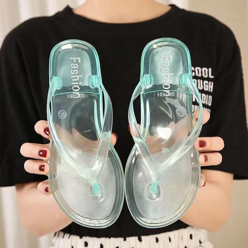 Beach Flip Flops Women Thong Sandals Summer Jelly Shoes Girls Transparent Slides Solid Fashion PVC Flat Non-Slip Slippers