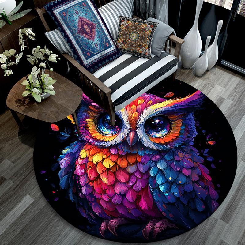 Owl Artwork Round Area Rug,Carpet Rug for Living Room Bedroom Sofa Playroom Decor,Non-slip Floor Mat