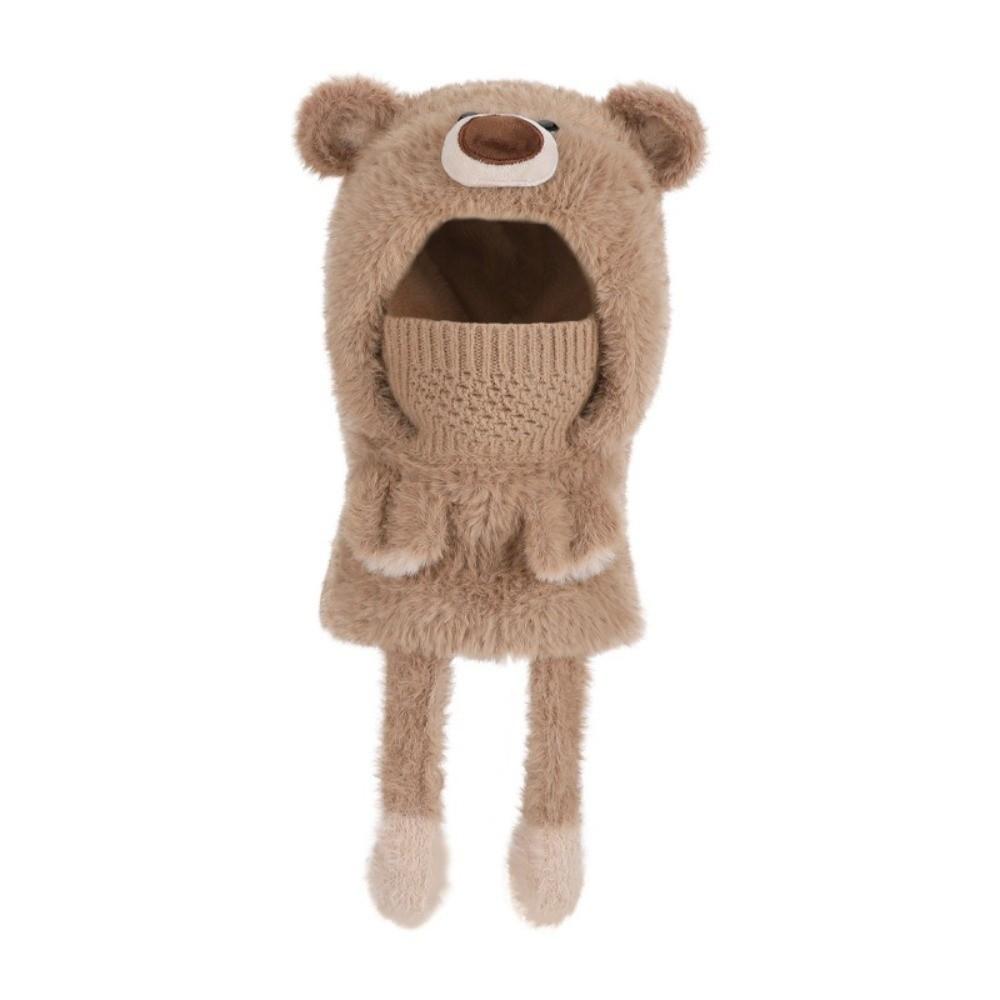 3-in-1 Design Winter Balaclava Hat Polyester Plush Bear Hat Soft Ear Flap Hood Hat  Outdoor Play