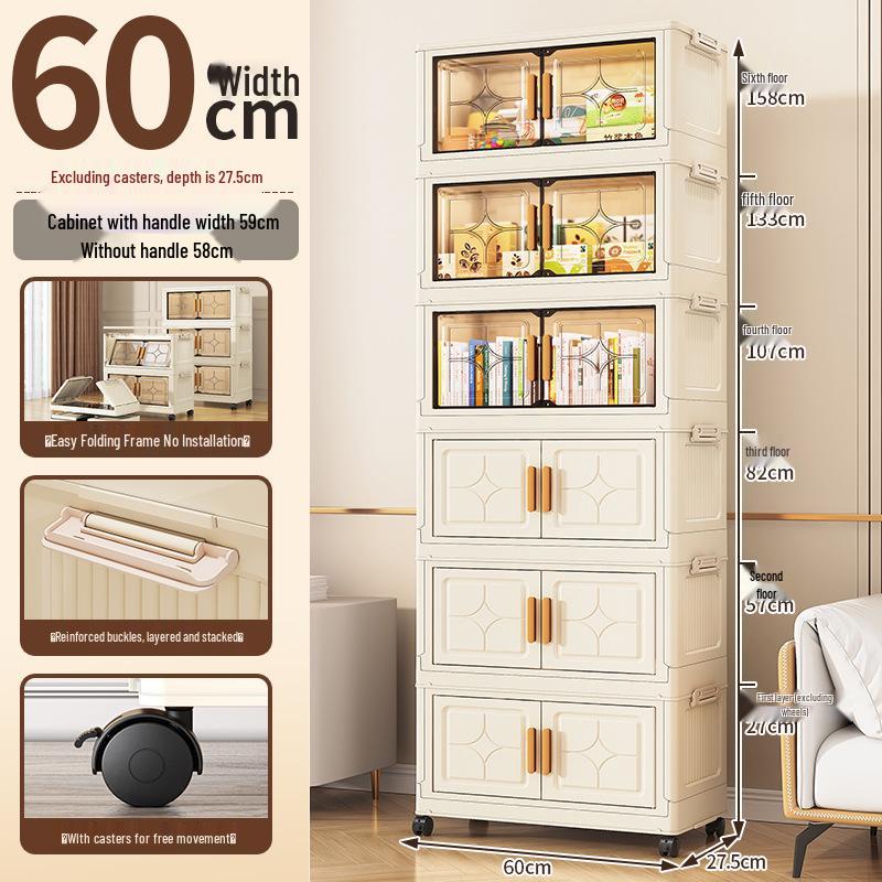 Compact Foldable Multi-Layer Storage Cabinet - No Installation Needed, Solid Color, Ideal for Home Living Room.