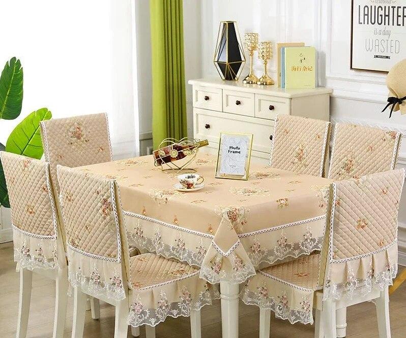 Einfarbiger Spitzen-Stuhlbezug im europäischen Stil, Esstisch- und Hockerbezug, Haushalts-Esstischdecke, Stuhlrückenlehne-Tuch