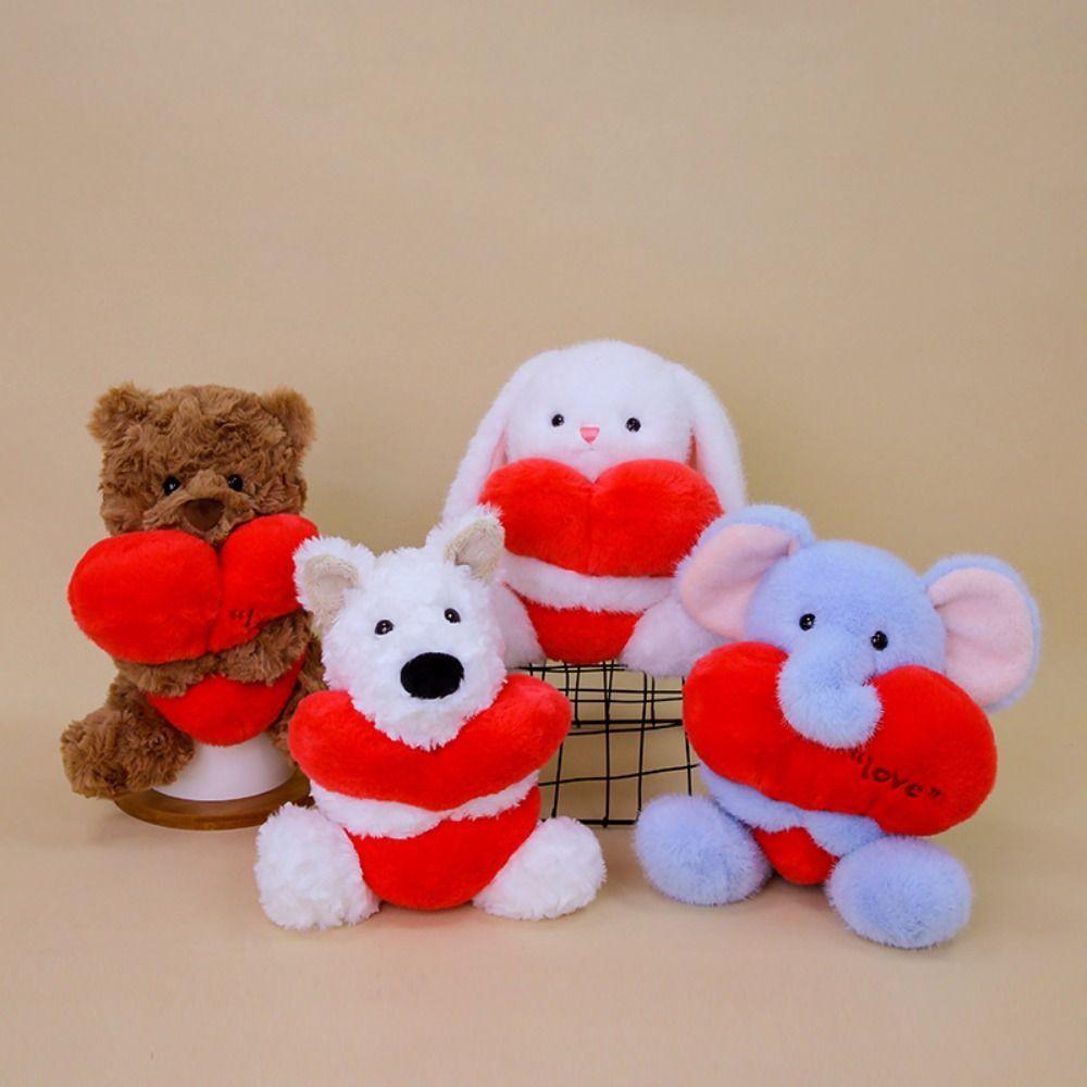 Fluffy Hold Heart Rabbit Plush Doll Interactive West Highland Dog Doll Home Decor