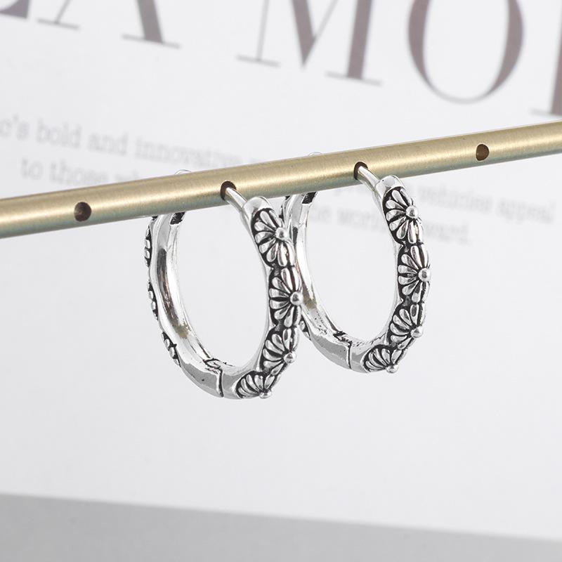 Classic Punk Retro Pattern Carved Gothic Earrings for Men In Circular Shapes