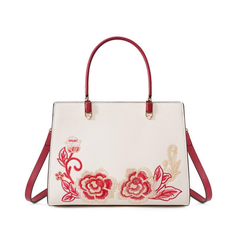 

2025 New Handbag Large Capacity Bag High-Grade Embroidered Women s Bag Birthday Gift for Mom Elegant Wedding Bag Red and White(Send silk scarf + gift bag)