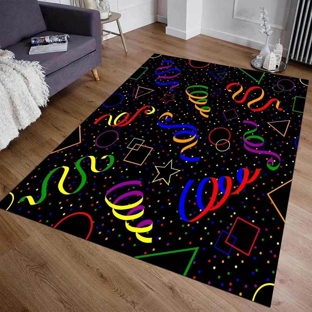 Bowling Alley Arcade Retro Rug – 90s Vintage Carpet for Gamer Room Home Theater, Non-Slip Floor Mat with Star Pattern