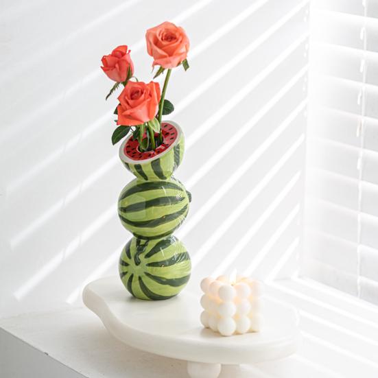 Watermelon Vase Orange Lemon Ceramic Flower Vase Stacked Fruits Design Tall Vase for Home Farmhouse Decoration Wedding Centerpieces