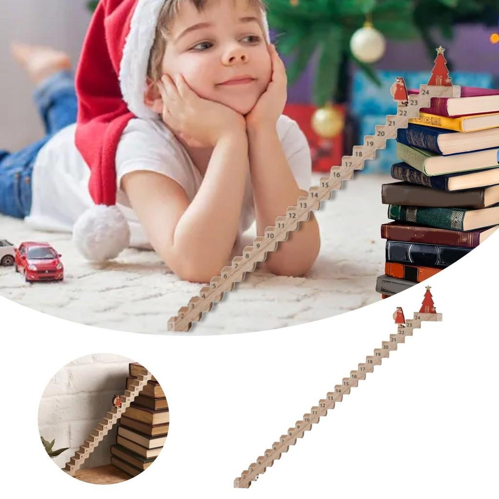 Charming Advent Countdown Santa Claus Staircase 24 Day Wooden Holiday Calendar
