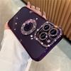 For iPhone 16 Pro Max Luxury Glitter Rhinestone Plating Frame Phone Case For iPhone 11 12 13 14 15 16 Plus Diamond Lens Cover