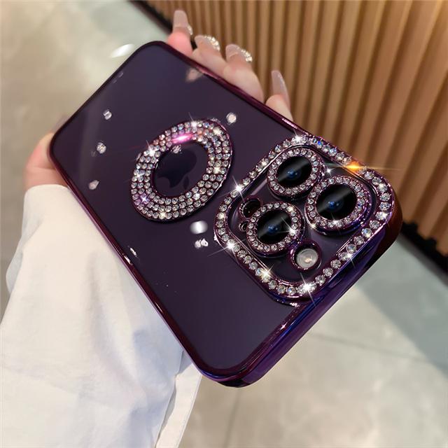 For iPhone 16 Pro Max Luxury Glitter Rhinestone Plating Frame Phone Case For iPhone 11 12 13 14 15 16 Plus Diamond Lens Cover