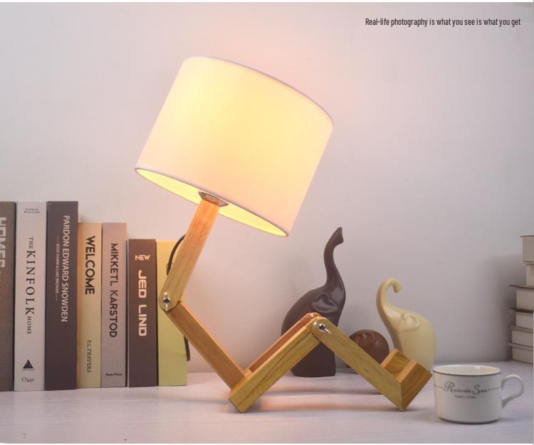 Nordic Solid Wood LED Bedside Night Light - Robot Table Lamp