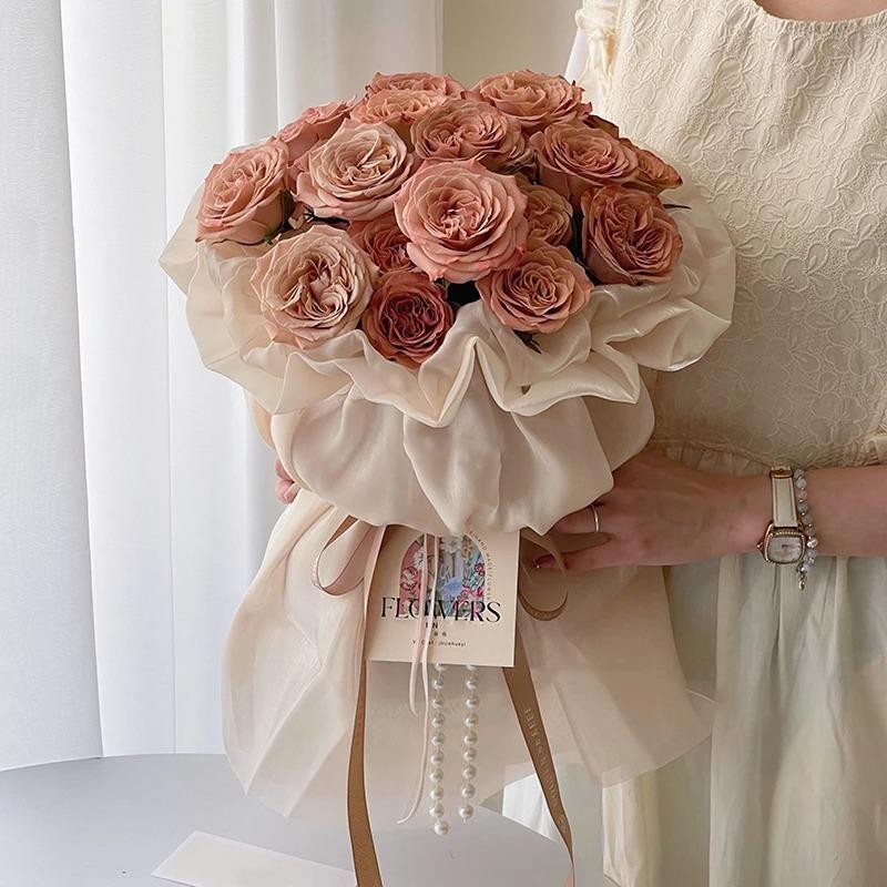 1pc Sweets Princess Skirt Elastic Packaging Film, Floral Yarn Pearl Silk Flower Wrapping Paper Materials for Bouquet Flower Shop