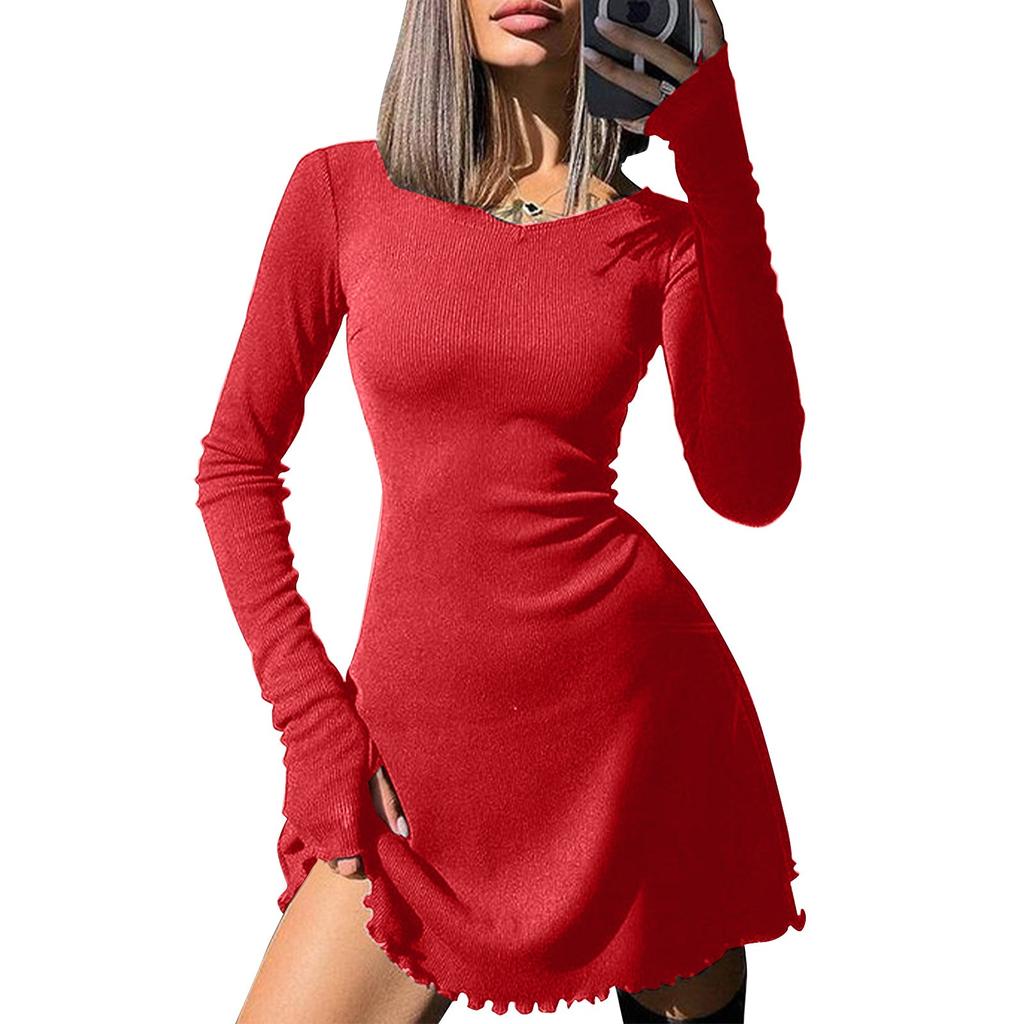 Women's Fashion Solid Color Back Tie Waist Dress